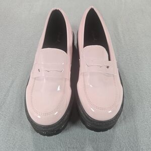 Qupid Pink Patent Platform Loafers Chunky Sole Size 40 Minor Flaw